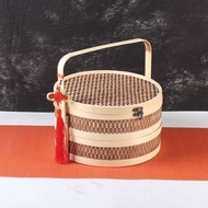 2023.3.7Bamboo woven round two-layer basket, dried fruit, Zongzi basket, moon cake box,竹编圆形两层提篮干果粽子篮月饼盒土特产礼盒竹篮子竹包装礼品盒