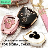 GANTUNGAN Premium Car Glitter TPU Bling Coquette Keychain Cover For Sigra Toyota Ayla 2025 Ayla 2024