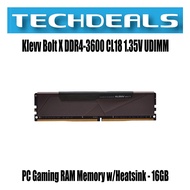 Klevv Bolt X DDR4-3600 CL18 1.35V UDIMM PC Gaming RAM Memory w/Heatsink - 16GB