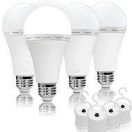 4 Pack Rechargeable Emergency Light Bulbs A19, Camping Lamp Battery Powered LED Light Bulb 6000K Day
