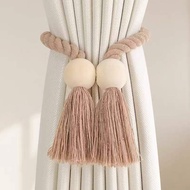 1/2/4pcs Magnetic Wooden Tassel Window Curtain Curtain HoldbacksBathroom Shower Curtain AccessoriesH