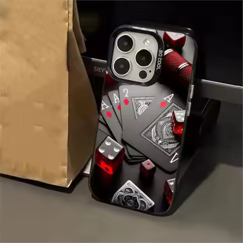 Poker Cards Dice Phone Case For iPhone 17 16 15 14 13 12 11 Pro Max Gambling Game Red Dice 3D Resin 