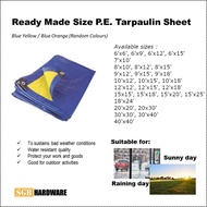 READY MADE SIZE P.E. TARPAULIN SHEET CANVAS WATER RESISTANT SUNLIGHT UV COVER BLUE YELLOW / BLUE ORA