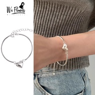 We Flower Punk Stainless Steel Big Heart Charm Bangle Bracelet for Women Men Street Fashion Wrist Chain Jewelry Accessories
