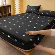 1pc Black Background Colorful Heart Pattern Fitted Bedsheet, Elegant Mattress Protector, Valentine's