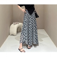 <[CDATA[Plaid Drape Long Skirt]]>