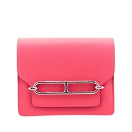 二手愛馬仕 Lauris 超薄皮夾，真皮對折皮夾，品牌零錢包，鈔票夾，粉紅色