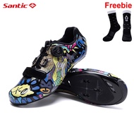 Santic Men Cycling Shoes For Women Road Cleats Breathable Anti-skid Printing Locking Bicycle Bike Sneakers