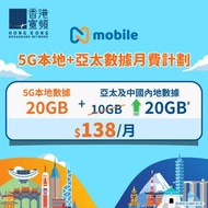 HKBN - HKTVmall 旗艦優惠5G本地數據 20GB+ 亞太及中國內地數據20GB 月費$138