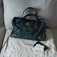 Balenciaga 巴黎世家 City Classic Metallic Edge 390154 金釦 墨綠色金邊機車包