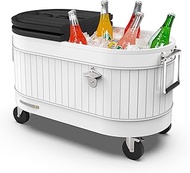 Permasteel 80-Qt Rolling Patio Cooler – Large Outdoor Ice Chest with Wheels, Beverage Cooler for Bac