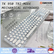 EWEADN TK950 Wireless Typewriter Keyboard 104 Keys  with White Backlit Bluetooth/2.4G/Wired Gaming K