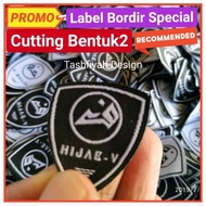 Label merk baju hijab kain tas bahan woven bordir custom hot cutting