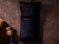 Deer and Moon RPG Double Potion Bag | Large Dice Bag | Black Leather Bag With Dice Potion Flask Set