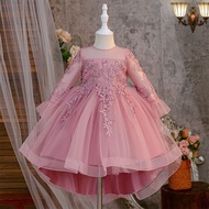 Girls dress long sleeve elegant dress with train design unique dress skirt suitable for birthday par
