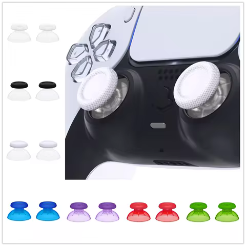 eXtremeRate 2 PCS Clear 3D Joystick Caps for PS5 for PS4 All Model Controllers Replacement Thumbstic