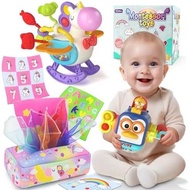 Baby Toys 6 to 12 Months - Tissue Box Toy, Tissue Learning Toys with Alphabet Number Color Sound, Ba