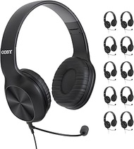 Coby Wired Headphones, 10-PK, Adjustable Boom Mic, Inline Call Control, Folding On-Ear Headset with 