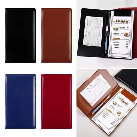 Portable PU Leather A6 File Folder Storage Slot With Pen Insert Clipboard Document Clip Waterproof W