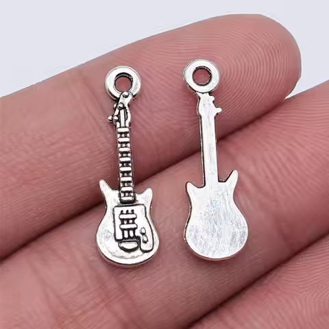 50pcs 24x7mm Antique Silver Color Guitar Charms Pendant for Jewelry Making DIY Jewelry Findings