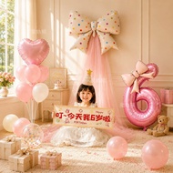 6th Birthday Scene Decoration Decoration Ceremony Sense Little Girl Number Balloon Bow Background Wa