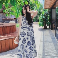 Light Mature Style Seaside Vacation Casual Artistic Style Printed Long Skirt Women Summer Gentle Tem
