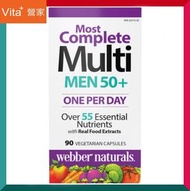 Webber Naturals - 男士50+全效綜合維他命營養素 90 粒素食膠囊 免疫力 前列健康 骨骼關節 失眠 無力 腳軟 精神 運動 鈣鎂鋅硒D3 番茄紅素 平行進口 (效期: 04/202