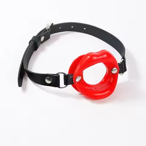Bondage Slave Tease PU Leather O-Ring Lip Collar Silicone Mouth Gag, Adult Couples Restraint Game & 