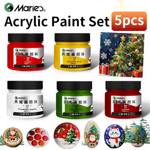 Marie's Acrylic Paint Set High Quality,Professional 5 Bottles Red Pigments,100ml/3.38oz,Back to Scho