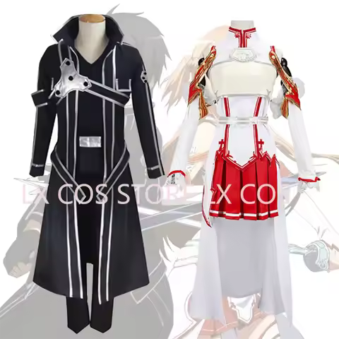Anime Sword Art Online Cosplay Costume Asuna Yuuki Kirito Full Set Halloween Costumes For Women Men 