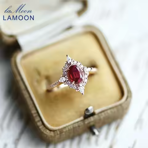 LAMOON Vintage Gemstone Ring Natural Garnet Rings For Women 925 Sterling Silver K Gold Plated Crysta