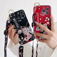 Samsung Galaxy M30 A40S A6 2018 A6S A6 Plus J8 2018 A8 M20 M10 M14 M54 F54 2018 A8S A8 Plus 2018 Cute Cartoon Mickey and Minnie Phone Case with Wristbands and Long Lanyard