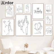 Family Quotes Prints Mom Dad Abstract Line Drawing Canvas Painting Son Daughter Wall Art Poster Pict