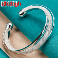 [dhzbyh] DOTEFFIL 925 Sterling Silver Large Reticulated Smooth Bangle Bracelet For Woman Man Wedding Engagement Jewelry
