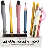 YODOCAMP Jesus Loves You 1 John 4:19 Bible Verse Pen and Pencil Holder, Inspirational Scripture Desk