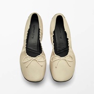 Authentic Massimo Dutti Spanish Md Womens Shoes Bow Flat Ballet Shoes Shallow Pleated Genuine Leathe