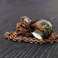Mushroom necklace / Teardrop terrarium necklace Magic mushroom &amp; Pyrite