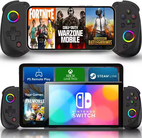 Mobile Gaming Controller for iPhone/Android/iPad/Tablet,Play Xbox Cloud,PS Remote PlayRGB Hall Joyst