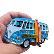 3.15inch Maldives Surfing Bus 3D Fridge Magnet, Beach Travel Souvenir Magnetic Sticker, Cute Painted