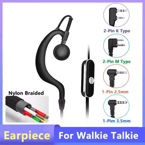 Earpiece Walkie Talkie Nylon Braided Headphone PTT 2-Pin/1-Pin Port Headset For Kenwood Motorola Rad