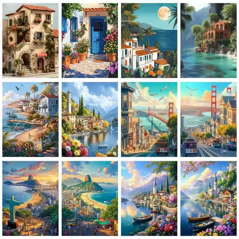 CHENISTORY Paint By Number House Landscape Kits Drawing On Canvas DIY Pictures By Number HandPainted