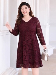 đầm ren đỏ rượu trung niên bigsize sang trọng - G23-1123