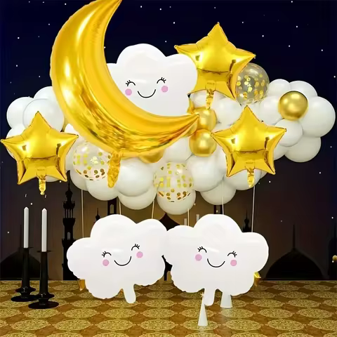 7pcs Star Moon Smile Cloud Balloon Set Birthday Wedding Engagement Ramadan Eid Party Decoration