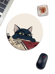 1 件卡通貓圖案圓形滑鼠墊,20*20 厘米,橡膠材質,適合遊戲和辦公室使用