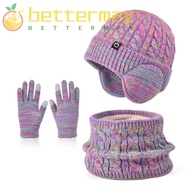BETTER-MAYSHOW Children's Hat Neck Scarf Gloves Set, Warm Winter Kids Earflap Beanies, 4-10Y Fleece 