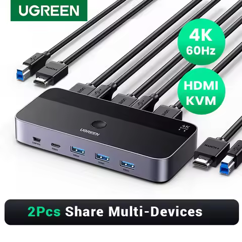 UGREEN 4K@60Hz HDMI KVM Switch USB3.0 KVM Switcher 2 PCs Sharing 1 Monitor,Printer,Keyboard,Mouse Sw