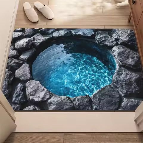 VIKAMA Rock Pool 3D Floor Mat - Durable Anti-Slip Entrance Floor Mat - Bathroom Floor Mat - Home Dec