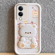 Phone Case VIVO Y04 Y29t Y29s Y29 Y03 Y03t Y18 Y28 Y28s 5G 4G Cute Cartoon Bear Rotatable Makeup Mir