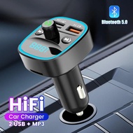 Car Charger Bluetooth 5.0 15W FM Transmitter Dual USB QC3.0 Fast USB Charger LED Backlit Atmosphere Mp3 Player Receiver Hi Fi