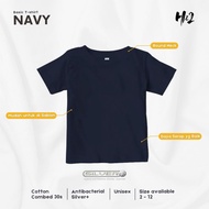 HN2 Plain Antibacterial Navy T-Shirt for Children, Short Sleeve Premium Cotton Combed 30s, 2-4-6-8-1